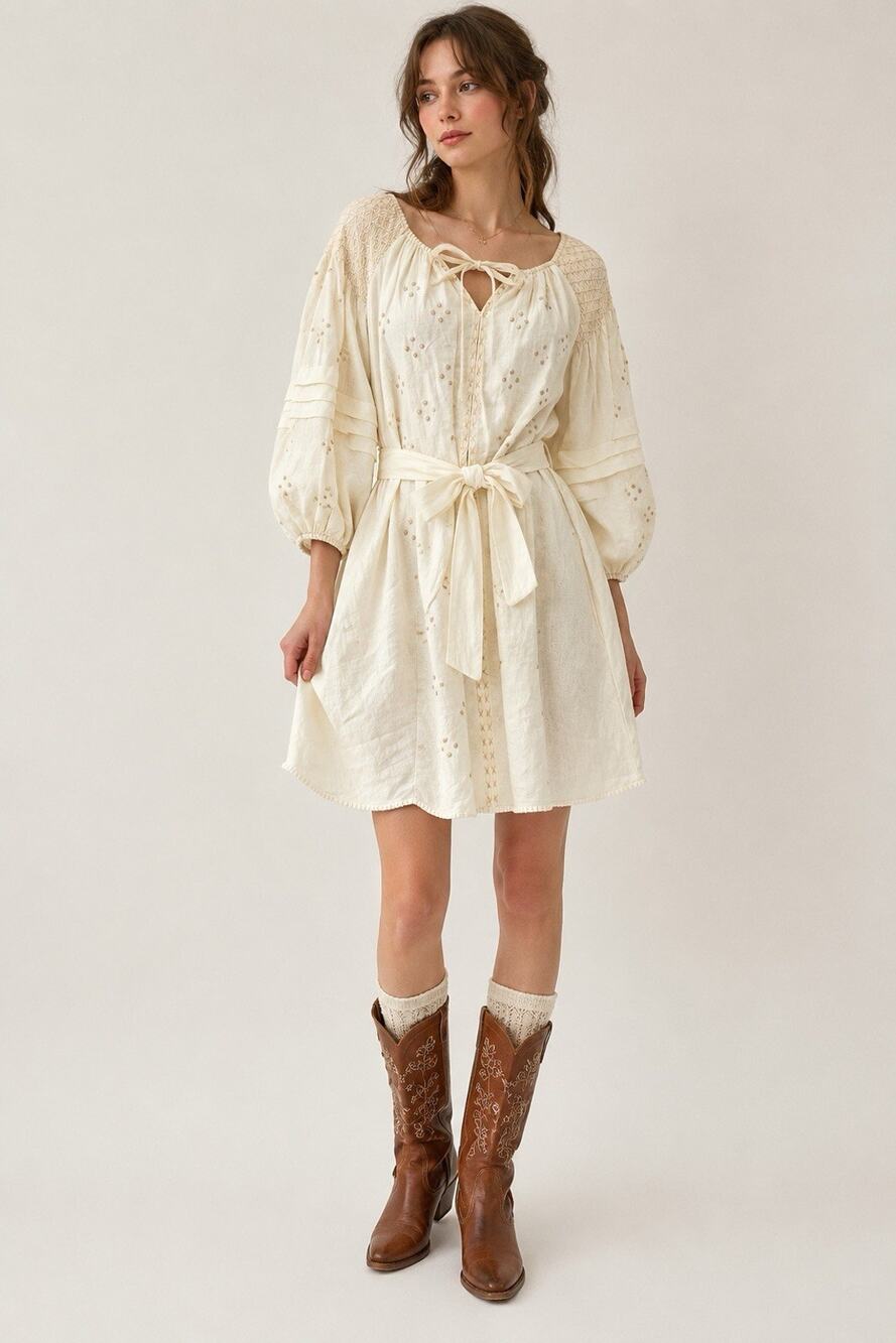 Innika Choo Hans Ufmafrock Mini Smock Dress 1/Small Cream Cottagecore Boho Chic